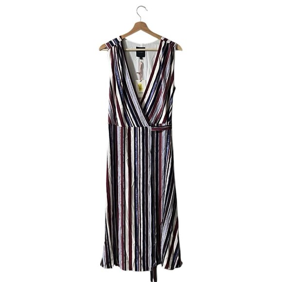 Alex Marie Cassie Dress Size 6 Surplice Wrap Midi Candy Stripe Sunset Sands - Picture 3 of 9